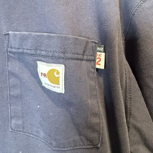 Carhartt  Men's Force Flame Resistant FR Long Sleeve Navy Shirt Size XL *SPOTS* - Picture 5 of 16